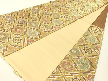 平和屋着物●六通柄袋帯　唐織　松皮菱花文　金糸　正絹　逸品　CABG1974vp