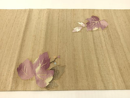 平和屋着物●太鼓柄袋帯　紬地　山繭手織　すくい織　南天文　金糸　正絹　逸品　CABG1976vp