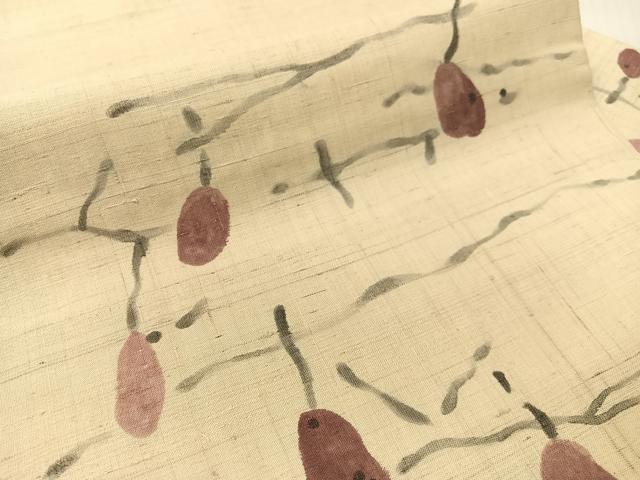 平和屋着物●九寸名古屋帯　手描き　生紬　成り物　正絹　逸品　CABG1978vp