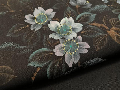 平和屋着物●塩瀬　九寸名古屋帯　手描き　葉桜　黒地　金彩　正絹　逸品　CABG1980vp