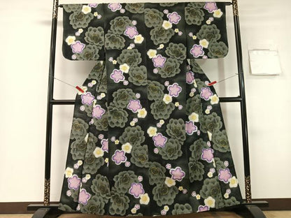 平和屋着物∴夏物　浴衣　舞花文　黒地　綿　逸品　CABG1982vp
