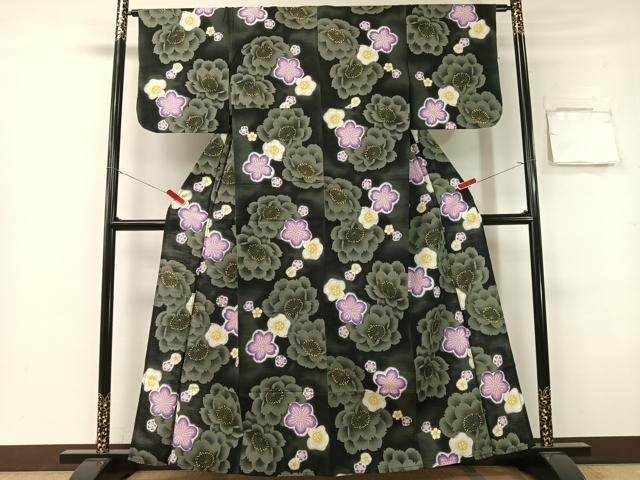 平和屋着物∴夏物　浴衣　舞花文　黒地　綿　逸品　CABG1982vp