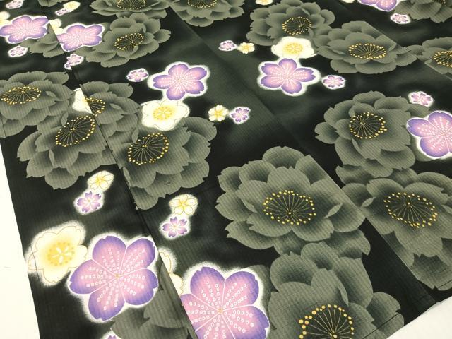 平和屋着物∴夏物　浴衣　舞花文　黒地　綿　逸品　CABG1982vp