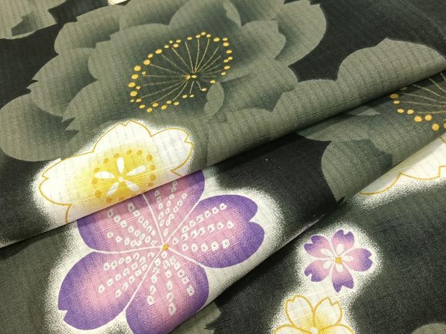 平和屋着物∴夏物　浴衣　舞花文　黒地　綿　逸品　CABG1982vp