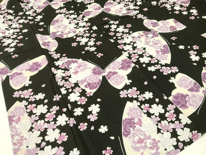 平和屋着物∴夏物　浴衣　舞蝶花文　黒地　綿　逸品　CABG1984vp