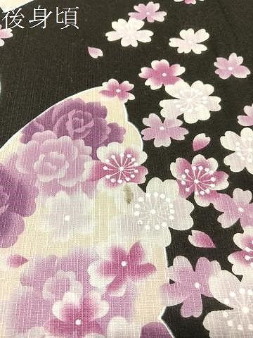 平和屋着物∴夏物　浴衣　舞蝶花文　黒地　綿　逸品　CABG1984vp