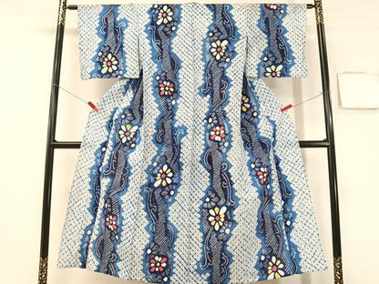 平和屋着物∴夏物　浴衣　有松鳴海絞り　花唐草間道　綿　逸品　CABG1988vp