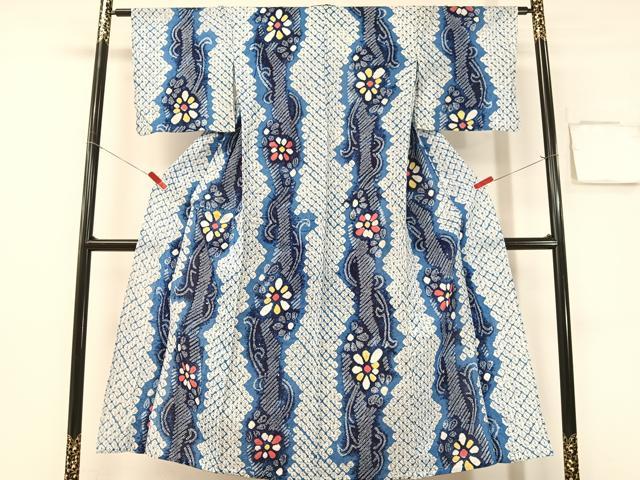 平和屋着物∴夏物　浴衣　有松鳴海絞り　花唐草間道　綿　逸品　CABG1988vp