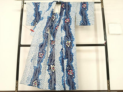 平和屋着物∴夏物　浴衣　有松鳴海絞り　花唐草間道　綿　逸品　CABG1988vp