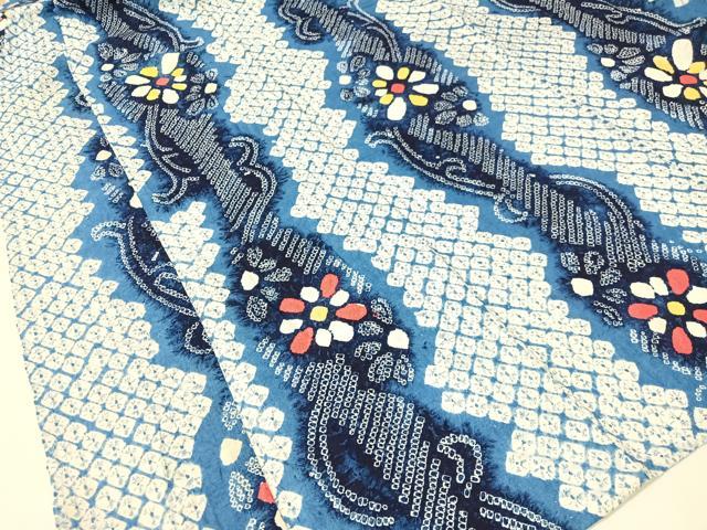平和屋着物∴夏物　浴衣　有松鳴海絞り　花唐草間道　綿　逸品　CABG1988vp