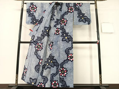 平和屋着物∴夏物　浴衣　有松鳴海絞り　草花文　綿　逸品　CABG1989vp