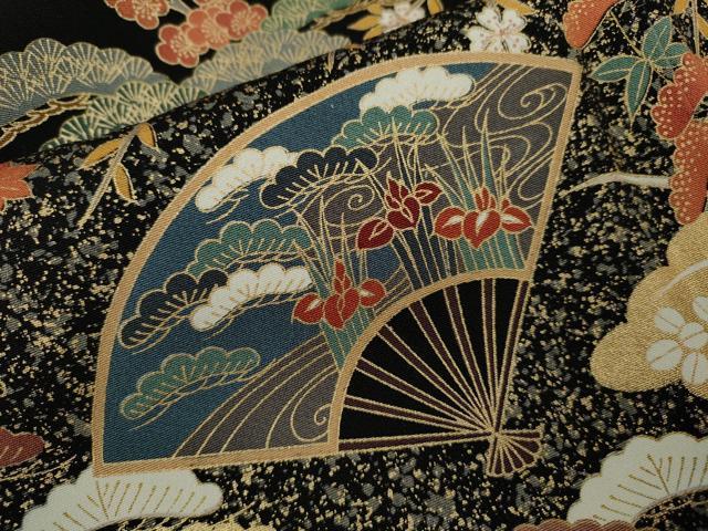 平和屋着物■豪華黒留袖　扇面吉祥花文　金彩　正絹　逸品　CABG2003ze
