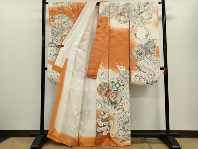 平和屋着物□豪華振袖 駒刺繍 鼓飛鶴枝花文 暈し染め