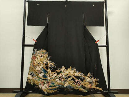 平和屋着物■豪華黒留袖　作家物　束ね熨斗飛鶴吉祥花文　暈し染め　本金箔　正絹　逸品　CABG2020ze