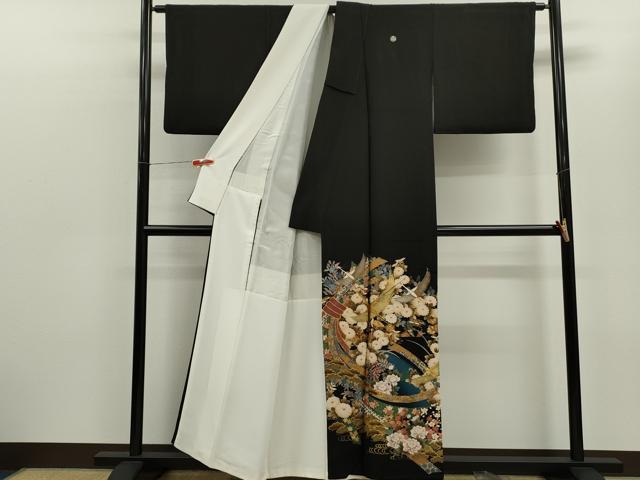 平和屋着物■豪華黒留袖　作家物　束ね熨斗飛鶴吉祥花文　暈し染め　本金箔　正絹　逸品　CABG2020ze
