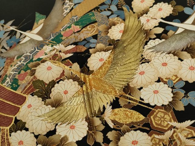 平和屋着物■豪華黒留袖　作家物　束ね熨斗飛鶴吉祥花文　暈し染め　本金箔　正絹　逸品　CABG2020ze