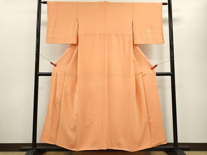 平和屋着物■無地絵羽訪問着 総刺繍 舞花文 赤香色 正絹 逸品 CABG2031ze