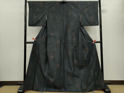 平和屋着物■本場大島紬 色紙重ね衿草花文 正絹 逸品 CABG2043ze