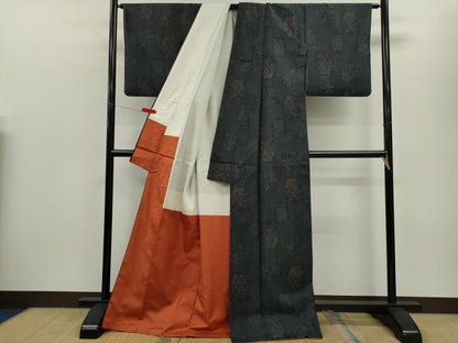 平和屋着物■本場大島紬 色紙重ね衿草花文 正絹 逸品 CABG2043ze