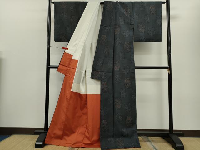 平和屋着物■本場大島紬 色紙重ね衿草花文 正絹 逸品 CABG2043ze
