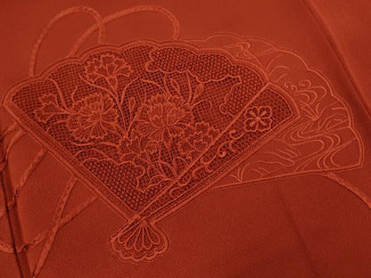 平和屋着物■中国三大刺繍 スワトウ刺繍 色留訪問着 総刺繍 色無地 檜扇草花文 栗梅色 正絹 逸品 CABG2048ze