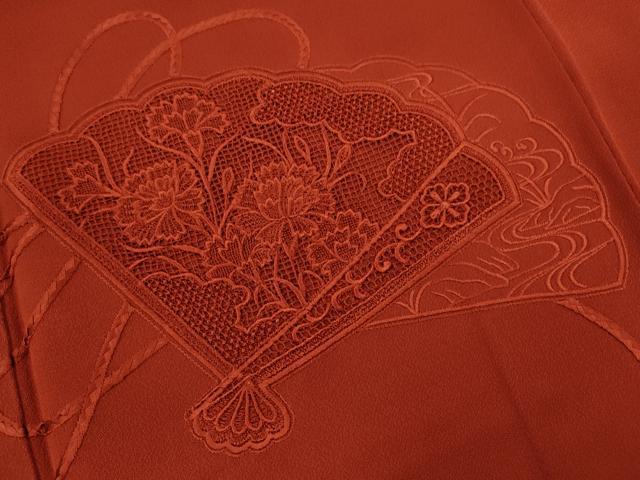 平和屋着物■中国三大刺繍 スワトウ刺繍 色留訪問着 総刺繍 色無地 檜扇草花文 栗梅色 正絹 逸品 CABG2048ze