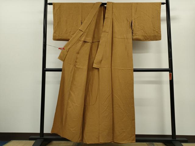 平和屋着物▽上質な色無地　単衣　花地紋　桑茶色　正絹　逸品　CABG2068ze