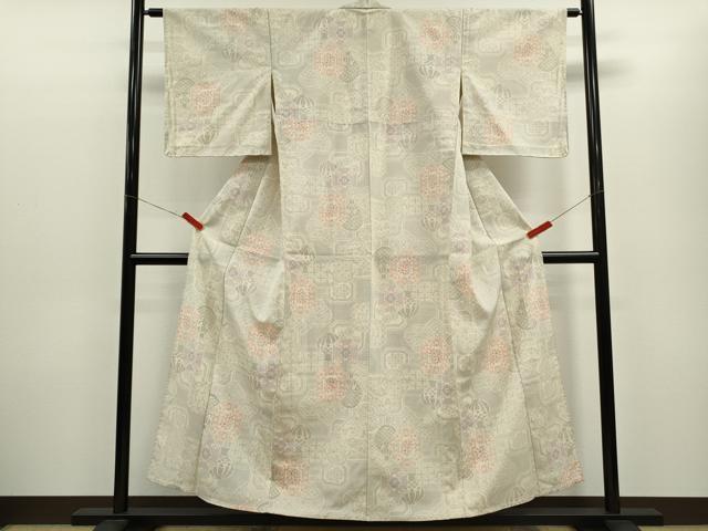 平和屋着物▽本塩沢　単衣　陶器吉祥文　正絹　逸品　CABG2070ze