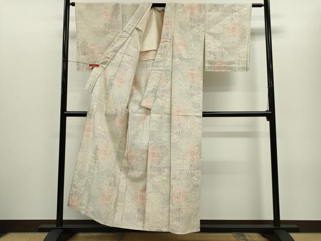 平和屋着物▽本塩沢　単衣　陶器吉祥文　正絹　逸品　CABG2070ze