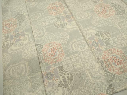 平和屋着物▽本塩沢　単衣　陶器吉祥文　正絹　逸品　CABG2070ze