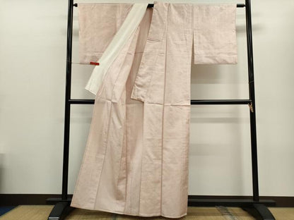 平和屋着物▽上質な紬　単衣　作家物　縞　吉祥地紋　正絹　逸品　CABG2074ze