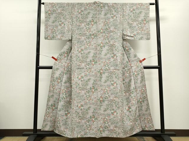 平和屋着物▽上質な小紋　単衣　流水草花文　正絹　逸品　CABG2075ze