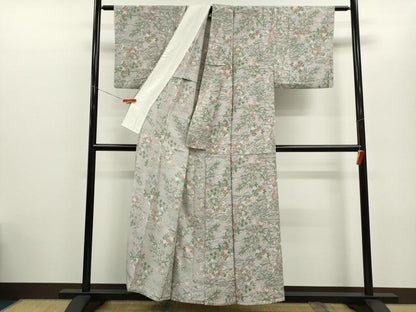 平和屋着物▽上質な小紋　単衣　流水草花文　正絹　逸品　CABG2075ze