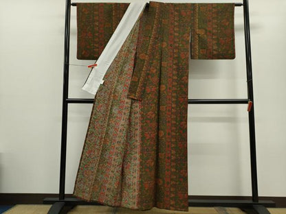 平和屋着物▽上質な小紋　単衣　更紗花間道　正絹　逸品　CABG2076ze