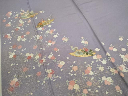 平和屋着物▽訪問着　単衣　駒刺繍　短冊　金彩　正絹　逸品　CABG2077ze