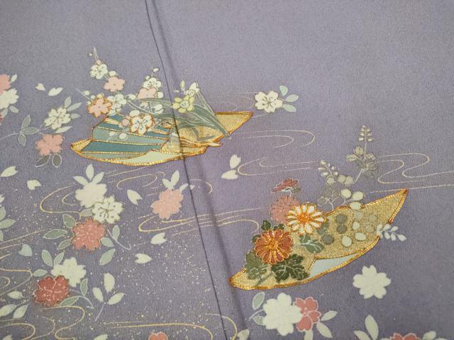 平和屋着物▽訪問着　単衣　駒刺繍　短冊　金彩　正絹　逸品　CABG2077ze