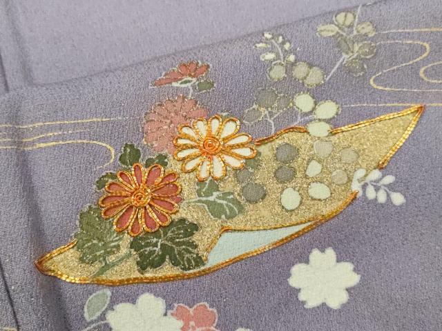 平和屋着物▽訪問着　単衣　駒刺繍　短冊　金彩　正絹　逸品　CABG2077ze