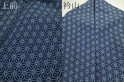 平和屋着物▽小紋　単衣　麻の葉文様　洗える着物　CABG2079ze