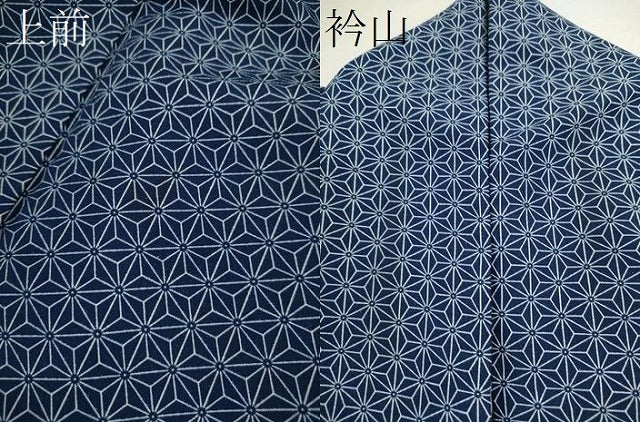 平和屋着物▽小紋　単衣　麻の葉文様　洗える着物　CABG2079ze