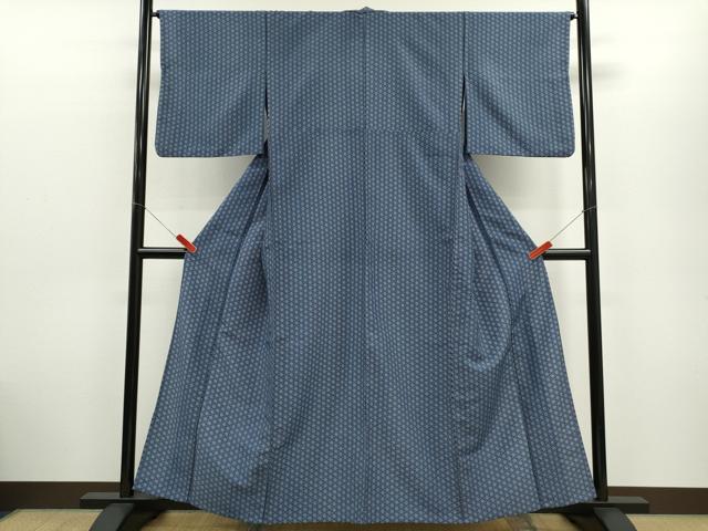 平和屋着物▽小紋　単衣　麻の葉文様　洗える着物　CABG2079ze