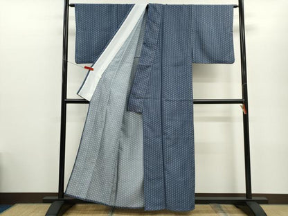 平和屋着物▽小紋　単衣　麻の葉文様　洗える着物　CABG2079ze