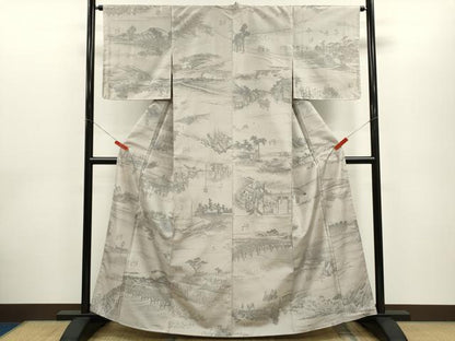 平和屋着物●本場彩大島紬　作家物　手描き　廣重画　東海道五十三次　さが美扱い　証紙付き　藤絹織物謹製　正絹　逸品　未使用CABG2099ze