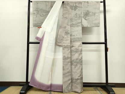 平和屋着物●本場彩大島紬　作家物　手描き　廣重画　東海道五十三次　さが美扱い　証紙付き　藤絹織物謹製　正絹　逸品　未使用CABG2099ze