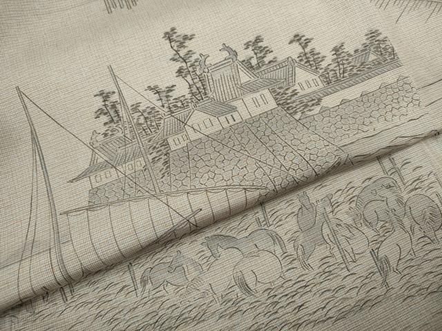 平和屋着物●本場彩大島紬　作家物　手描き　廣重画　東海道五十三次　さが美扱い　証紙付き　藤絹織物謹製　正絹　逸品　未使用CABG2099ze
