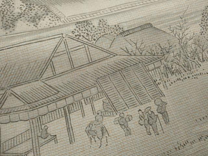 平和屋着物●本場彩大島紬　作家物　手描き　廣重画　東海道五十三次　さが美扱い　証紙付き　藤絹織物謹製　正絹　逸品　未使用CABG2099ze