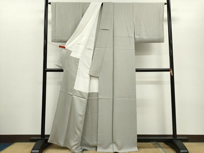 平和屋着物●本草木染作家　瑞寶　色無地　吉祥地紋　白鼠色　正絹　逸品　CABG2115ze
