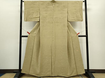 平和屋着物●染色作家　奥田祐斎　色無地　白樺染　風景地紋　白橡色　正絹　逸品　CABG2122ze