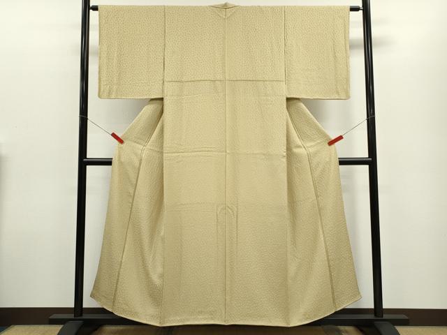 平和屋着物●上質な色無地　紋意匠　白橡色　反端付き　正絹　逸品　CABG2128ze