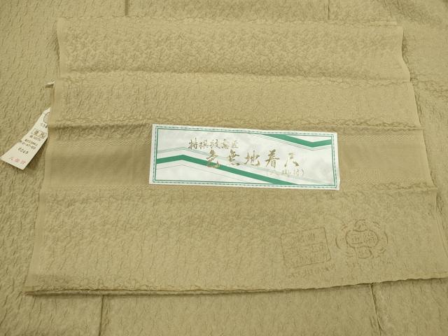 平和屋着物●上質な色無地　紋意匠　白橡色　反端付き　正絹　逸品　CABG2128ze