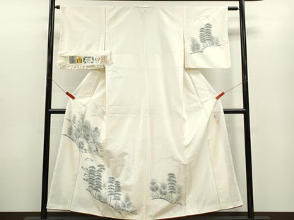 平和屋着物●結城紬　訪問着　作家物　手描き　風景文　証紙付き　正絹　逸品　CABG2129ze